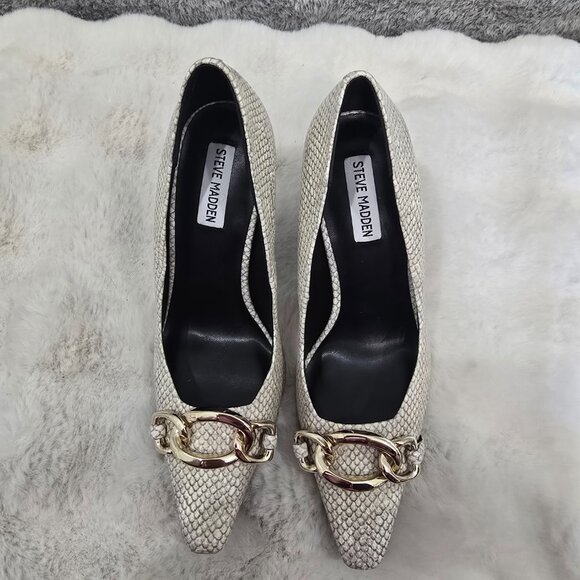 Steve Madden Fazzio Snake Print Leather Gold Chain Detail Dress Pumps Size 9 NEW - Picture 8 of 9